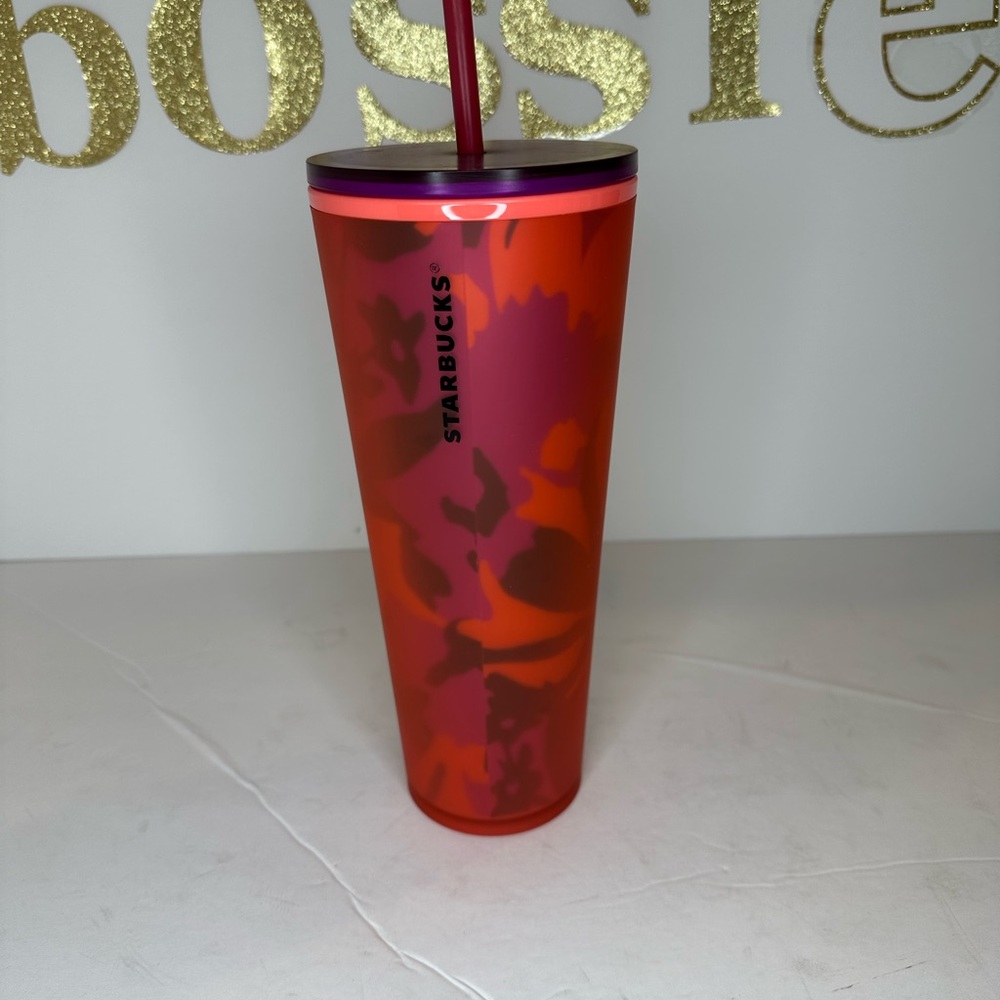 Starbucks Red and Pink Floral Tumbler